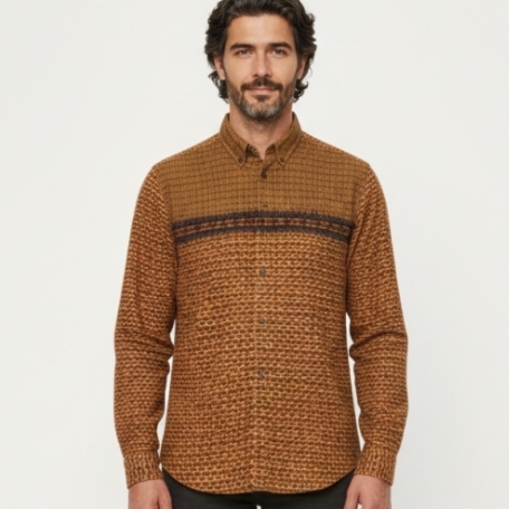 Woolrich Men's Camel Engineered Stripe Aztec Button Down Size XL